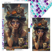 Load image into Gallery viewer, Diamond Painting - Full Round - Girl and cat (40*70CM)