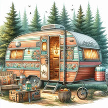 Load image into Gallery viewer, 4pcs Round Diamond Painting Set - Outdoor camping (30*30CM)