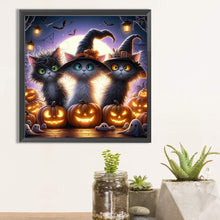 Load image into Gallery viewer, Diamond Painting - Full Square - Three kittens for Halloween (30*30CM)