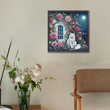 Load image into Gallery viewer, Diamond Painting - Full Round - White cat on rose window (30*30CM)
