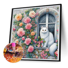 Load image into Gallery viewer, Diamond Painting - Full Round - White cat on rose window (30*30CM)