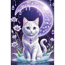 Load image into Gallery viewer, Diamond Painting - Full Round - White cat and moon (30*45CM)