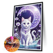 Load image into Gallery viewer, Diamond Painting - Full Round - White cat and moon (30*45CM)