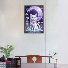 Load image into Gallery viewer, Diamond Painting - Full Round - White cat and moon (30*45CM)