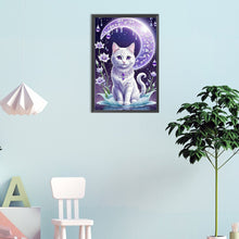 Load image into Gallery viewer, Diamond Painting - Full Round - White cat and moon (30*45CM)