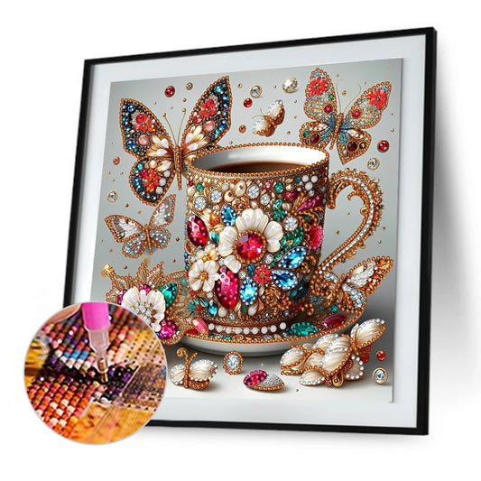Diamond Painting - Partial Special Shaped - Gorgeous butterfly coffee (30*30CM)