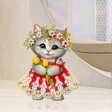 Load image into Gallery viewer, Acrylic Shaking Head Cat and Flower DIY Diamond Painting Desktop Ornaments