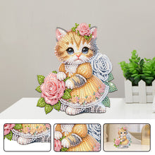 Load image into Gallery viewer, Acrylic Shaking Head Cat and Rose DIY Diamond Painting Desktop Ornaments
