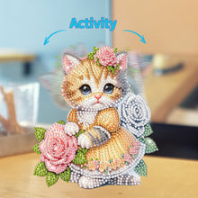 Load image into Gallery viewer, Acrylic Shaking Head Cat and Rose DIY Diamond Painting Desktop Ornaments