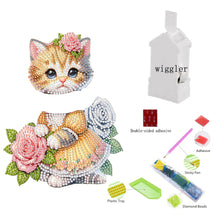 Load image into Gallery viewer, Acrylic Shaking Head Cat and Rose DIY Diamond Painting Desktop Ornaments