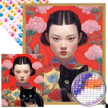 Load image into Gallery viewer, AB Diamond Painting - Full Round - Cat and Girl (40*50CM)
