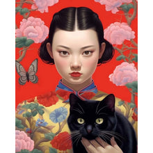 Load image into Gallery viewer, AB Diamond Painting - Full Round - Cat and Girl (40*50CM)