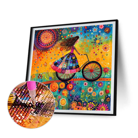 Diamond Painting - Full Round - Girl riding a bicycle (40*40CM)