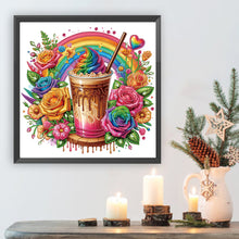 Load image into Gallery viewer, Diamond Painting - Partial Special Shaped - Milk tea and rainbow roses (30*30CM)