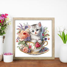 Load image into Gallery viewer, Diamond Painting - Partial Special Shaped - Cute cat in a cup (30*30CM)