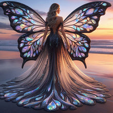 Load image into Gallery viewer, AB Diamond Painting - Full Round - Butterfly girl on the beach (40*40CM)