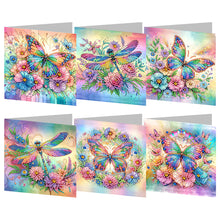 Load image into Gallery viewer, 6Pcs Butterfly Dragonfly Flower Diamond Painting Greeting Card Party Favors