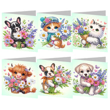 Load image into Gallery viewer, 6Pcs Cat And Dog Diamond Painting Greeting Card Rhinestone Painting Card Kit