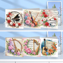 Load image into Gallery viewer, 6Pcs Musical Instrument And Flowers Diamond Painting Greeting Card Party Favors