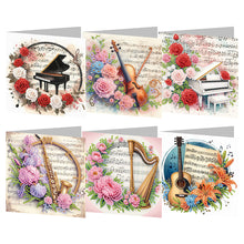 Load image into Gallery viewer, 6Pcs Musical Instrument And Flowers Diamond Painting Greeting Card Party Favors