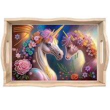 Load image into Gallery viewer, Wooden Horse Diamond Decorative Serving Tray with Handle for Desk Coffee Table