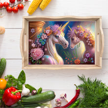 Load image into Gallery viewer, Wooden Horse Diamond Decorative Serving Tray with Handle for Desk Coffee Table