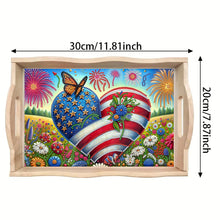 Load image into Gallery viewer, Wooden Flag Heart Diamond Decorative Serving Tray with Handle for Coffee Table
