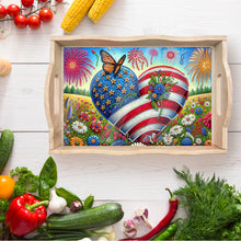 Load image into Gallery viewer, Wooden Flag Heart Diamond Decorative Serving Tray with Handle for Coffee Table