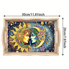 Load image into Gallery viewer, Wooden Sun Moon Diamond Decorative Serving Tray with Handle for Coffee Table