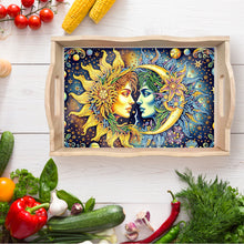 Load image into Gallery viewer, Wooden Sun Moon Diamond Decorative Serving Tray with Handle for Coffee Table