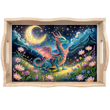Load image into Gallery viewer, Wooden Dinosaur Diamond Decorative Serving Tray with Handle for Coffee Table