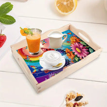 Load image into Gallery viewer, Wooden Rainbow Butterfly Diamond Decorative Serving Tray with Handle for Desk