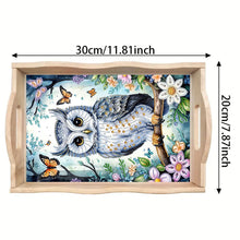 Load image into Gallery viewer, Wooden Owl Diamond Decorative Serving Tray with Handle for Desk Coffee Table