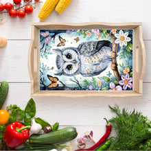 Load image into Gallery viewer, Wooden Owl Diamond Decorative Serving Tray with Handle for Desk Coffee Table
