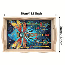 Load image into Gallery viewer, Wooden Dragonfly Diamond Decorative Serving Tray with Handle for Coffee Table