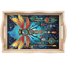 Load image into Gallery viewer, Wooden Dragonfly Diamond Decorative Serving Tray with Handle for Coffee Table