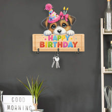 Load image into Gallery viewer, Wooden Special Shape Happy Birthday Dog 3 Hooks Diamond Painting Hook Rail