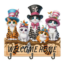Load image into Gallery viewer, Wooden Special Shape Welcome Home Cat 3 Hooks Diamond Painting Hook Rail