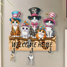 Load image into Gallery viewer, Wooden Special Shape Welcome Home Cat 3 Hooks Diamond Painting Hook Rail