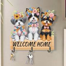 Load image into Gallery viewer, Wooden Special Shape Welcome Home Dog 3 Hooks Diamond Painting Hook Rail