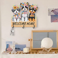 Load image into Gallery viewer, Wooden Special Shape Welcome Home Dog 3 Hooks Diamond Painting Hook Rail