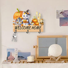 Load image into Gallery viewer, Wooden Special Shape Pumpkin Cat 3 Hooks No Punch Diamond Painting Hook Rail