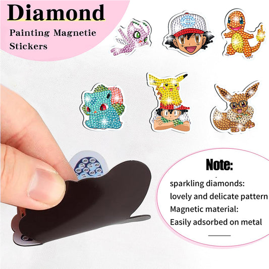 12Pcs Diamond Painting Fridge Magnet Pokemon Fridge Stickers for Home Decor