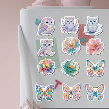 Load image into Gallery viewer, 12Pcs Diamond Painting Fridge Magnet Owl Flower Butterfly Fridge Stickers