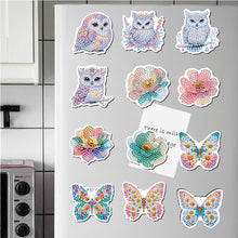 Load image into Gallery viewer, 12Pcs Diamond Painting Fridge Magnet Owl Flower Butterfly Fridge Stickers