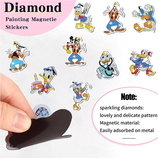 24Pcs Donald Duck Series Diamond Painting Fridge Magnet Donald Duck and Friends