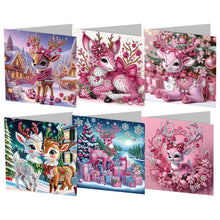 Load image into Gallery viewer, 6Pcs Winter Fawn DIY Diamond Painting Card Rhinestone Painting Card Kit