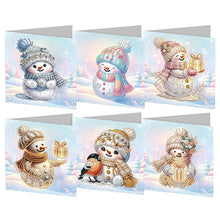 Load image into Gallery viewer, 6Pcs Winter Snowman DIY Diamond Painting Card Rhinestone Painting Card Kit
