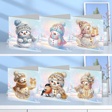 Load image into Gallery viewer, 6Pcs Winter Snowman DIY Diamond Painting Card Rhinestone Painting Card Kit