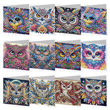 Load image into Gallery viewer, 12Pcs Personality Owl DIY Diamond Painting Card Rhinestone Painting Card Kit